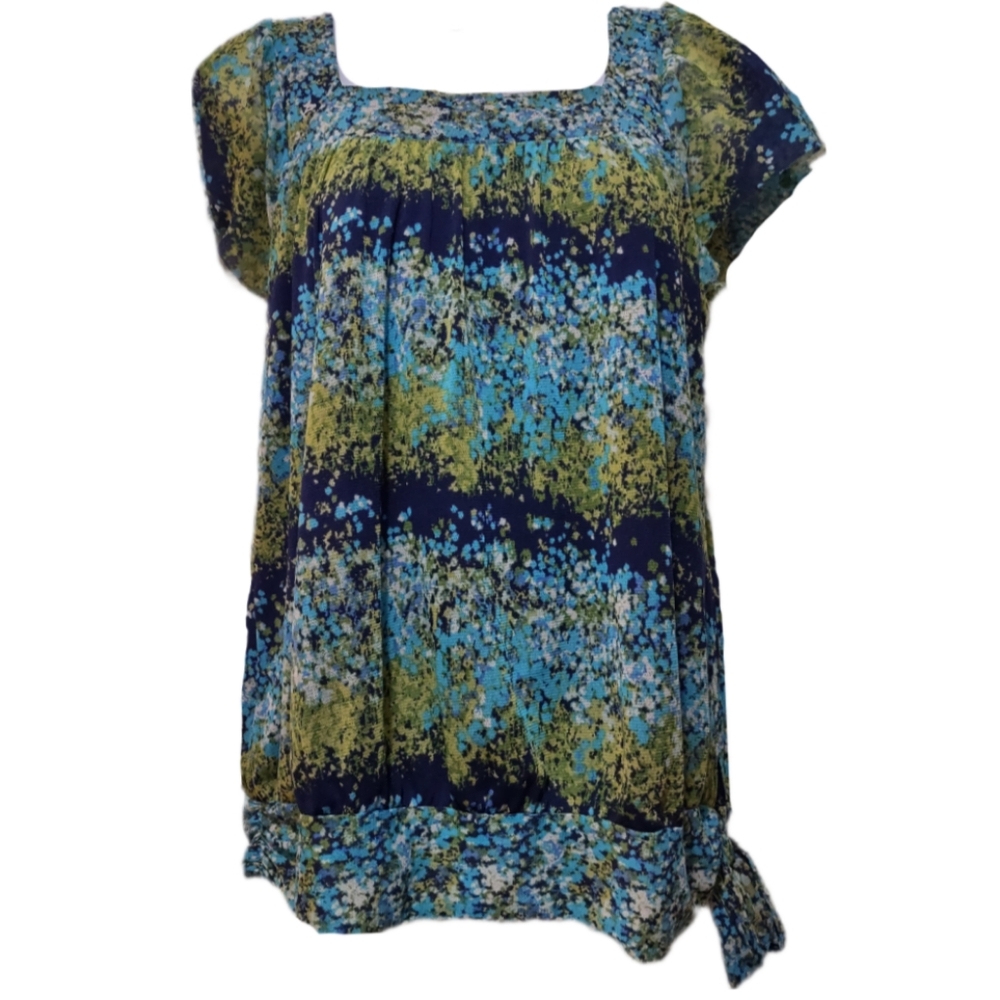 Short Sleeve Multicolor Lined Tank Top Ties at Waist
